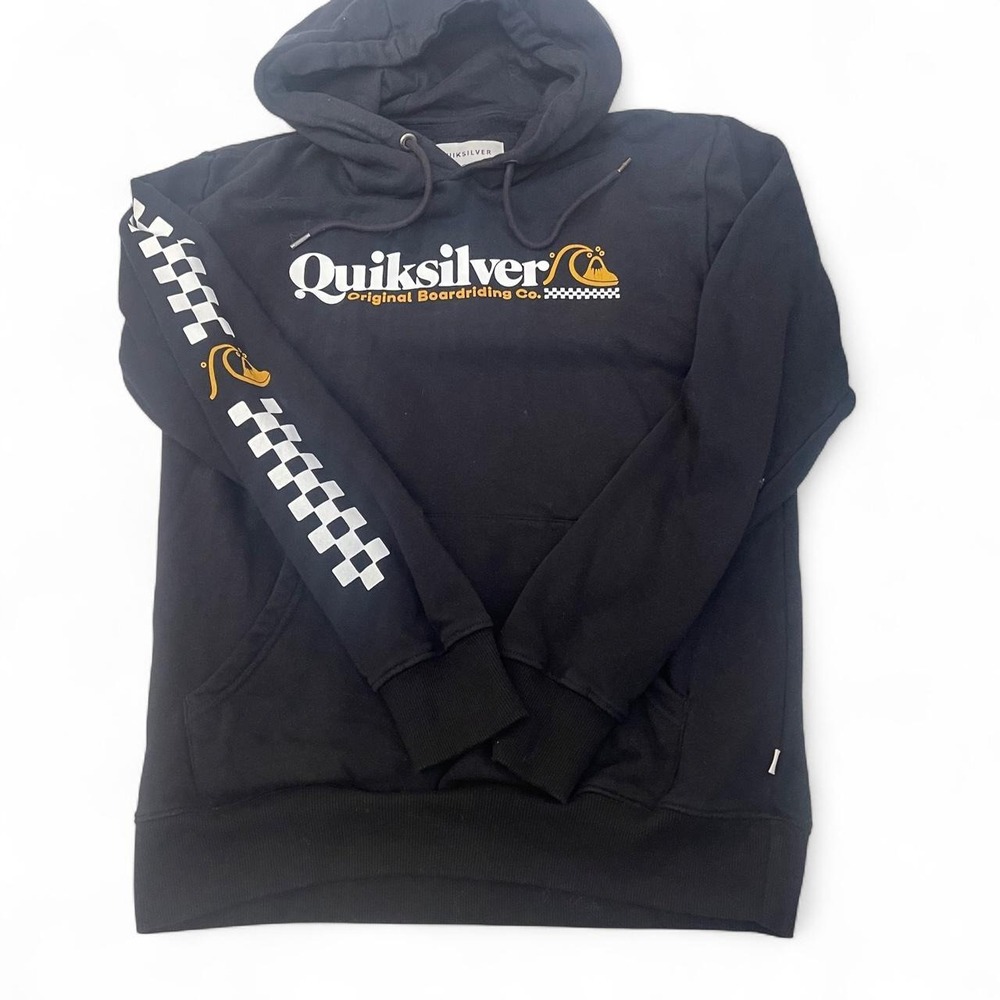 Quiksilver Mens Original Boardriding Co Hoodie Black Checkerboard Sleeve‎ Small
